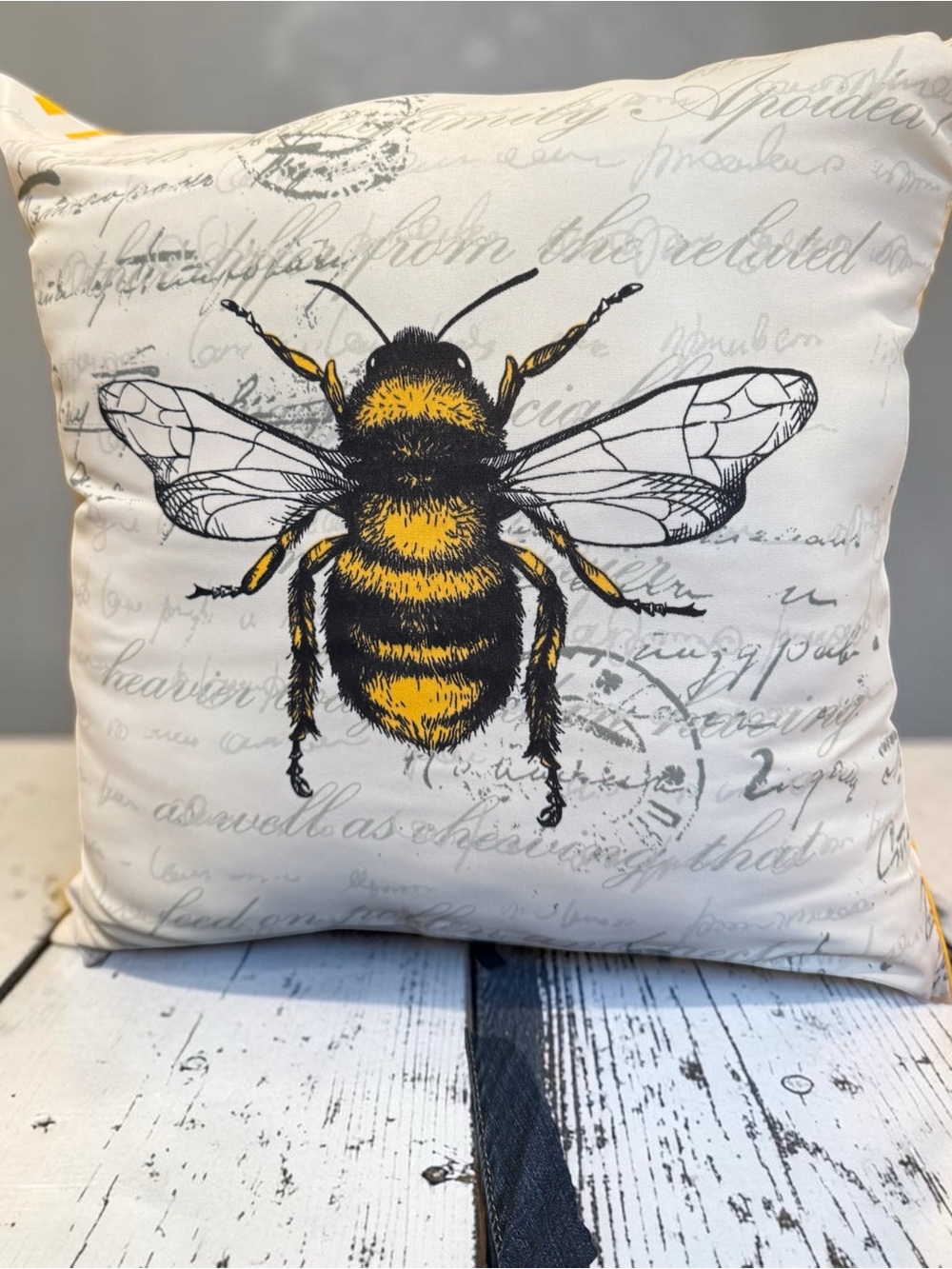 16x16 Square Decorative Throw Pillow Bee Print